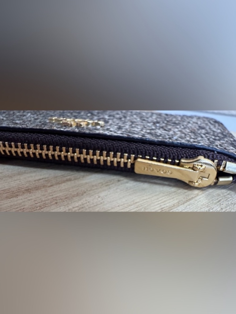 COACH Glitter Zip Pouch Card Holder in Gold Sparkle - Picture 5 of 7